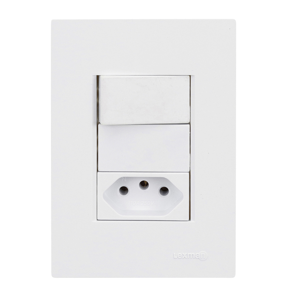 Conjunto Interruptor Simples com 1 Tomada 10A com Suporte Branco Fosco Madrid Lexman