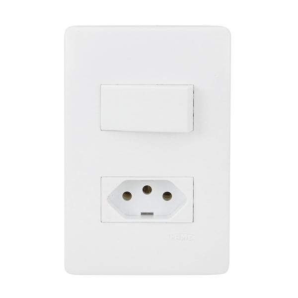 Conjunto de Interruptor Simples e Tomada Branco Habitat Fame