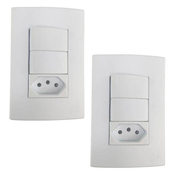 Conjunto Interruptores Simples Tomada 2p + T Padrao Kit 2un