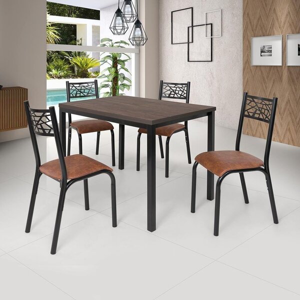 Conjunto Jade Flex 1,10m Tampo Laminado Com 4 Cadeiras Preto