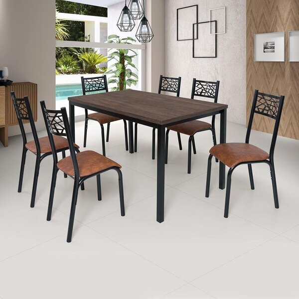 Conjunto Jade Flex 1,36m Tampo Laminado Com 6 Cadeiras Preto