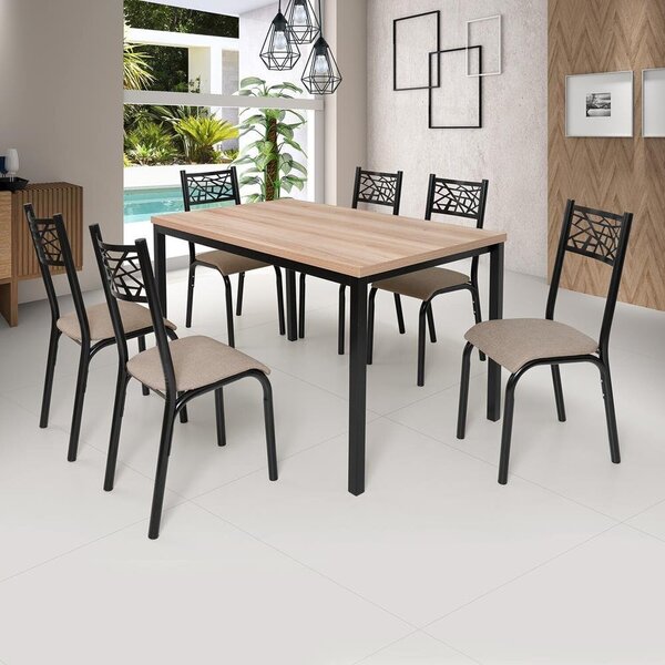 Conjunto Jade Flex 1,36m Tampo Laminado Com 6 Cadeiras Preto