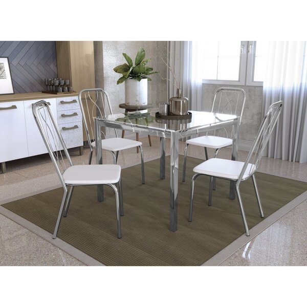Conjunto Jantar 4 Cadeiras Reno Cromado/branco