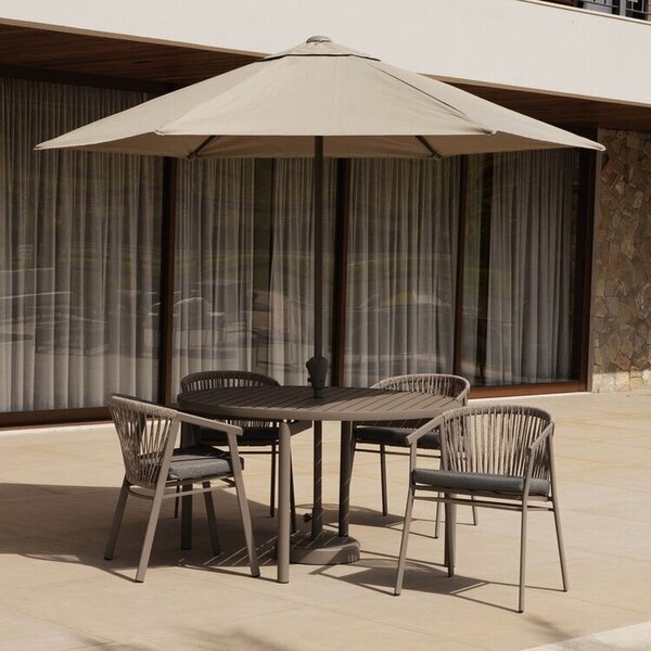 Conjunto Jardim 1 Mesa Ø130cm 4 Cadeiras Com Braços 1 Ombrelo