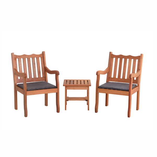 Conjunto Jardim 2 Poltronas Com Mesinha De Madeira Maciça Com