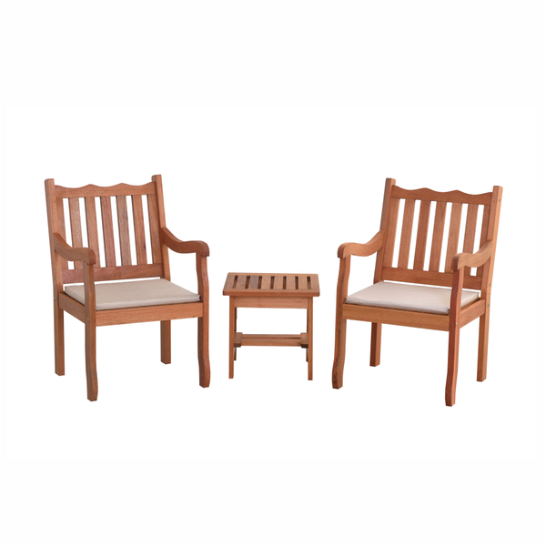 Conjunto Jardim 2 Poltronas Com Mesinha De Madeira Maciça Com