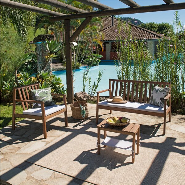 Conjunto Jardim Bancos E Mesa Auxiliar Madeira Maciça Gurupi