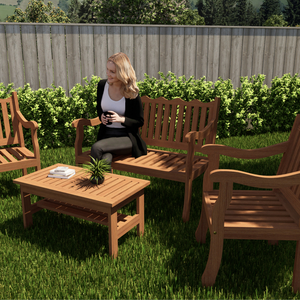 Conjunto Jardim De Madeira Maciça Trento Curvato Natural - St