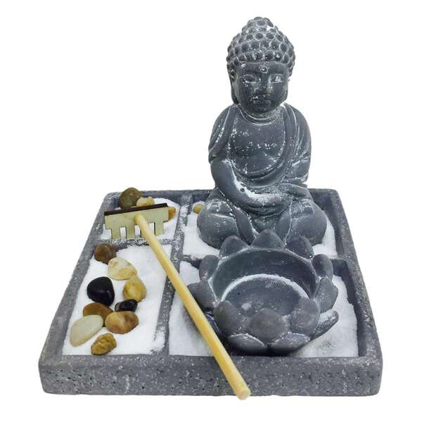 Conjunto Jardim Zen Concreto Buddha Cinza Lyor