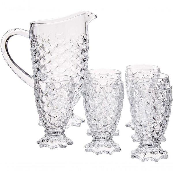 Conjunto Jarra Maurícia E 6 Copos De Vidro Transparente Home