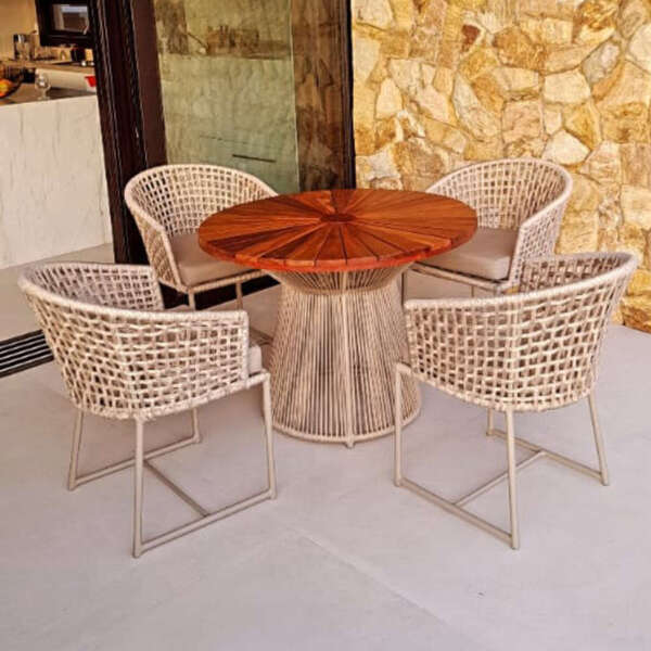 Conjunto Jasmin Em Corda Náutica - 4 Cadeiras + Mesa - Tecido
