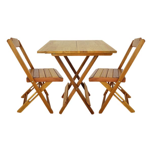 Conjunto Jogo De Mesa Jardim Com 2 Cadeiras De Madeira Dobravel 70x70 