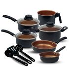 Conjunto Jogo Panelas 9 Pçs Teflon Tampas Vidro Antiaderente