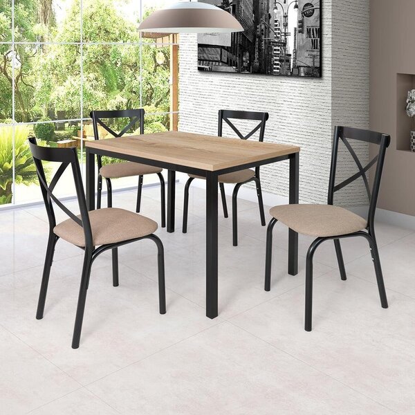 Conjunto Karina Flex 1,10m Tampo Laminado Com 4 Cadeiras Pret