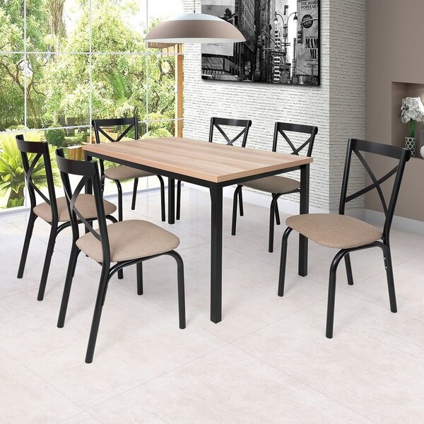 Conjunto Karina Flex 1,36m Tampo Laminado Com 6 Cadeiras Pret