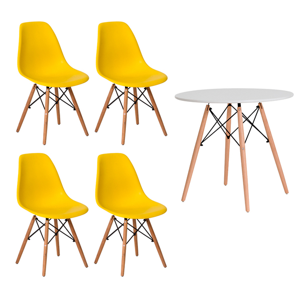 Conjunto Kit 4 Cadeiras Eiffel Eames Amarela + 1 Mesa Eames 8