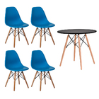 Conjunto Kit 4 Cadeiras Eiffel Eames Azul + 1 Mesa Eames 80cm