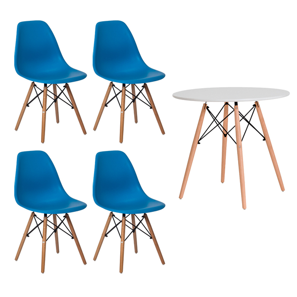 Conjunto Kit 4 Cadeiras Eiffel Eames Azul + 1 Mesa Eames 80cm
