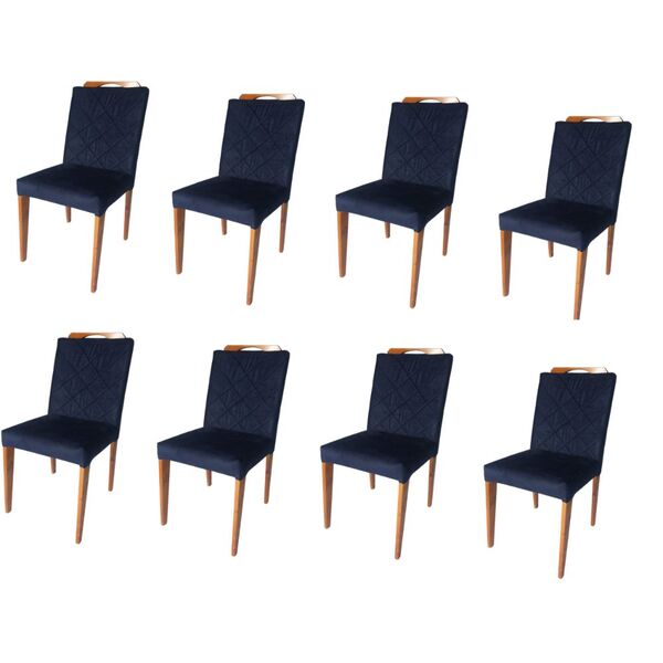 Conjunto Kit 8 Cadeiras Estofadas Suede Azul Marinho Cozinha