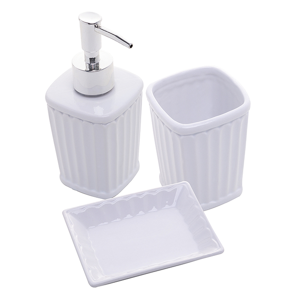 Conjunto Kit Banheiro 3 Peças Cerâmica Branco Antibes