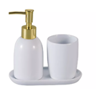 Conjunto Kit Banheiro Cerâmica Branco E Dourado Londres