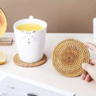 Conjunto Kit Jogo Par  2 Peças Porta Copos Ratan Fibra Natural