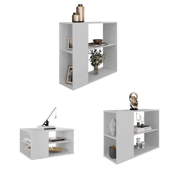 Conjunto Kit Sala De Estar Mesas E Aparador Opala Branco