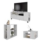 Conjunto Kit Sala De Estar Rack Mesa Aparador Opala Branco