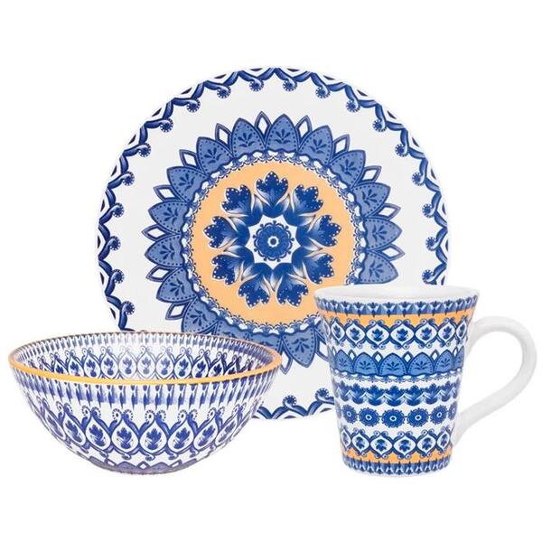 Conjunto Lanche Oxford Floreal La Carreta 3 Peças Azul/amarelo
