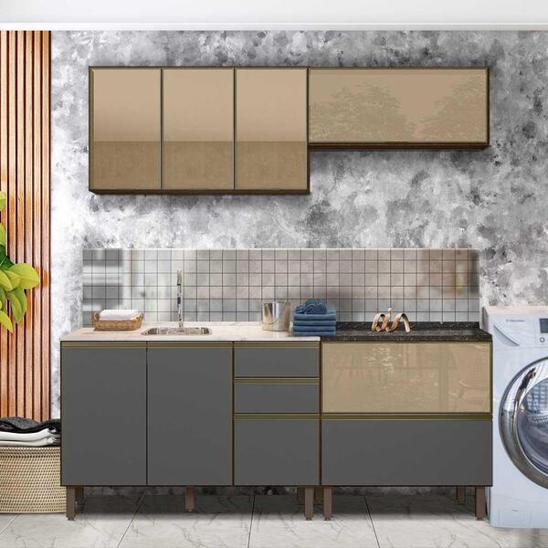 Conjunto Lavanderia Multiuso 4 Peças Amêndoa Chumbo Thalia Sh