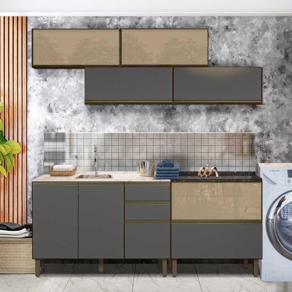 Conjunto Lavanderia Multiuso 6 Peças Amêndoa Chumbo Kássia Sh