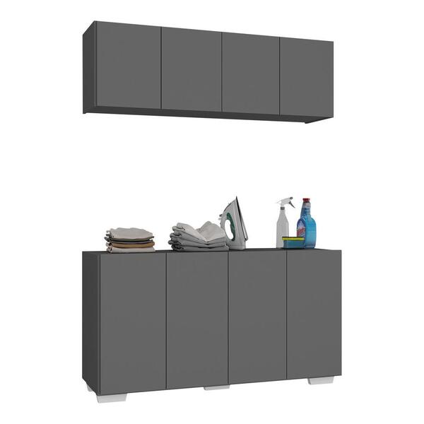 Conjunto Lavanderia Multiuso Armário Aéreo E Balcão 4 Portas