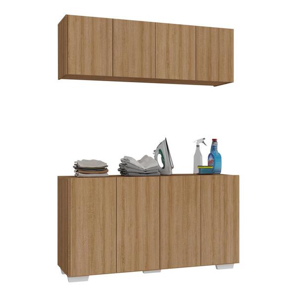 Conjunto Lavanderia Multiuso Armário Aéreo E Balcão 4 Portas