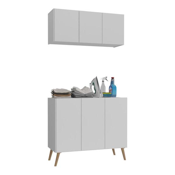 Conjunto Lavanderia Retrô Multiuso Armário Aéreo E Balcão 3 P