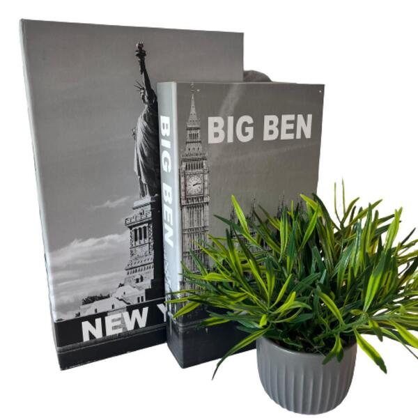 Conjunto Livro Caixa Decorativo E Vaso Grafite De Cerâmica