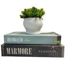 Conjunto Livro De Papelão Decorativo + Vaso Branco Moderno