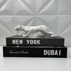 Conjunto Livro Decorativo + Escultura Pantera De Cerâmica
