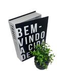 Conjunto Livro Decorativo E Vaso Preto Trabalhado Com Planta
