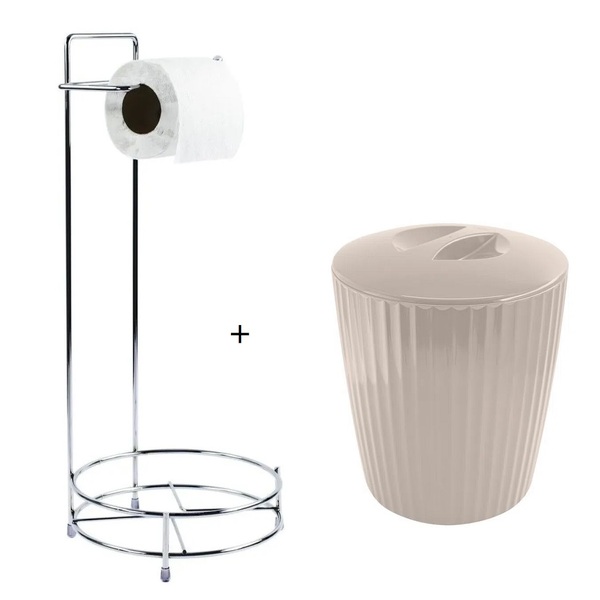 Conjunto Lixeira 5l Com Suporte Papel Higiênico Banheiro Ou B