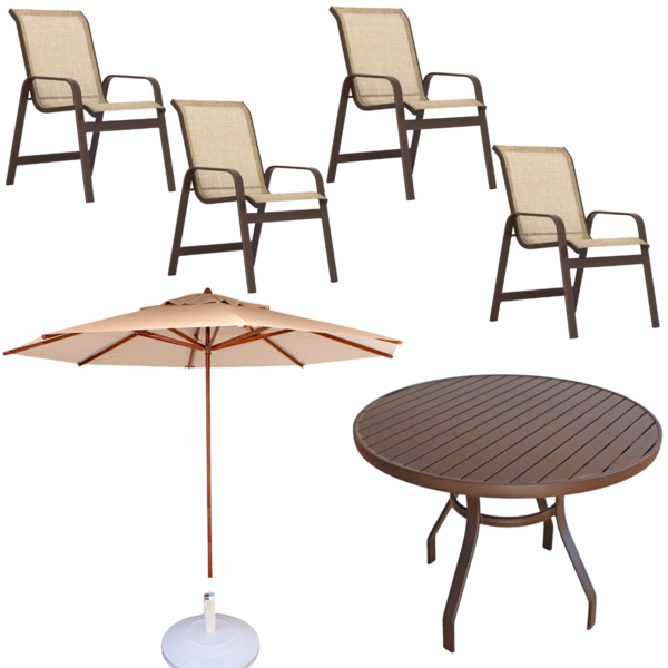 Conjunto Lótus Com Mesa 80cm Ripada + 4 Poltronas + Ombrelone