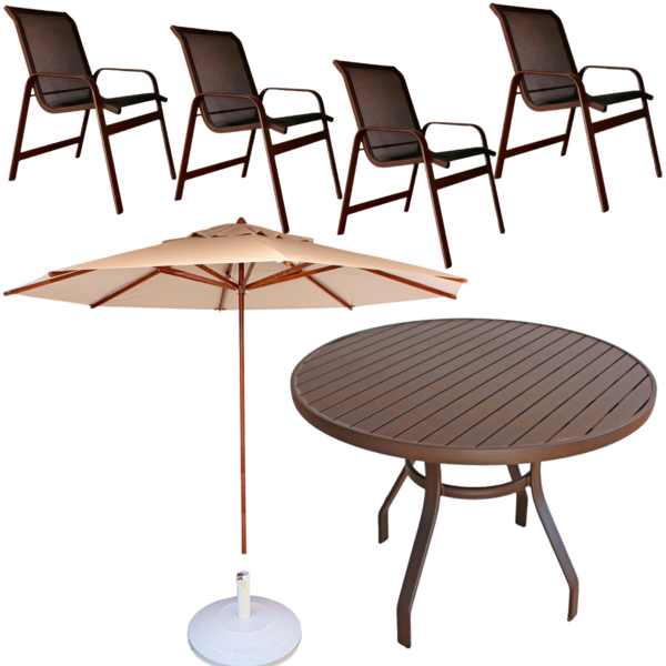 Conjunto Lótus Com Mesa 80cm Ripada + 4 Poltronas + Ombrelone