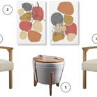 Conjunto Luna Bege Puff Flex Claro E Quadro Abstrato Romantic