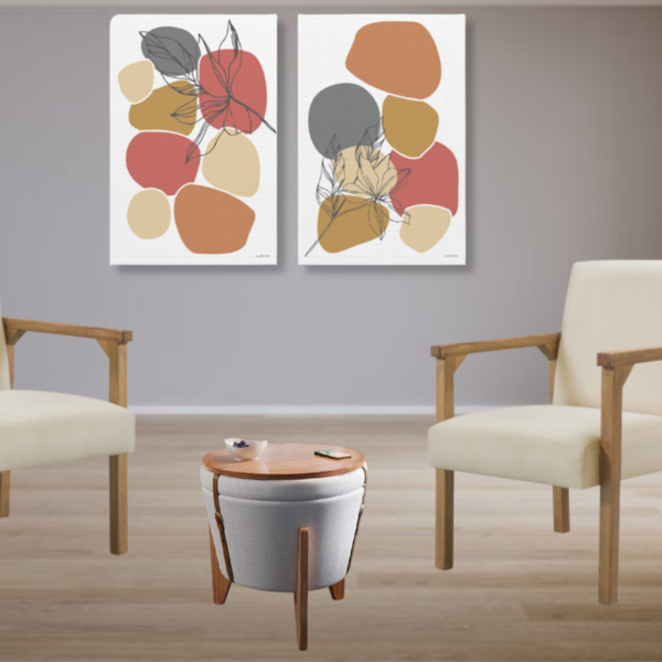 Conjunto Luna Bege Puff Flex Claro E Quadro Abstrato Romantic