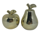 Conjunto Maçã E Pera Dourada Em Cerâmica