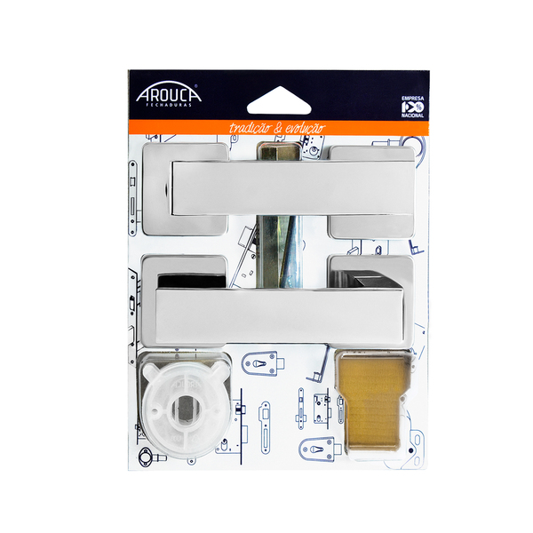 Conjunto Maçaneta e Roseta Externa Cromada Arouca