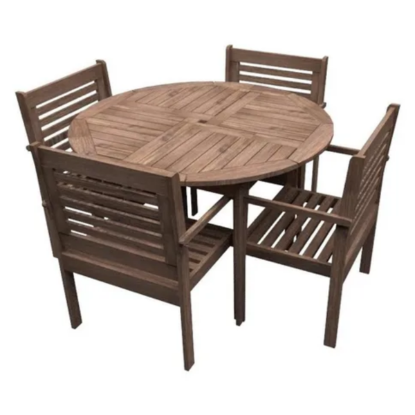 Conjunto Madeira Maciça Mesa E 4 Cadeiras Empilháveis Malibu