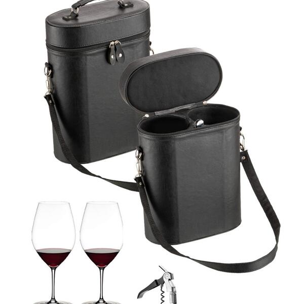 Conjunto Maleta Courino Com 2 Taças E Saca-rolha Riedel Gift