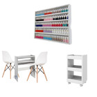 Conjunto Manicure Mesa + Porta Esmaltes Prateleira + 2 Cadeir