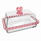 Conjunto Manteigueira E Queijeira Em Vidro Com Tampa Coração