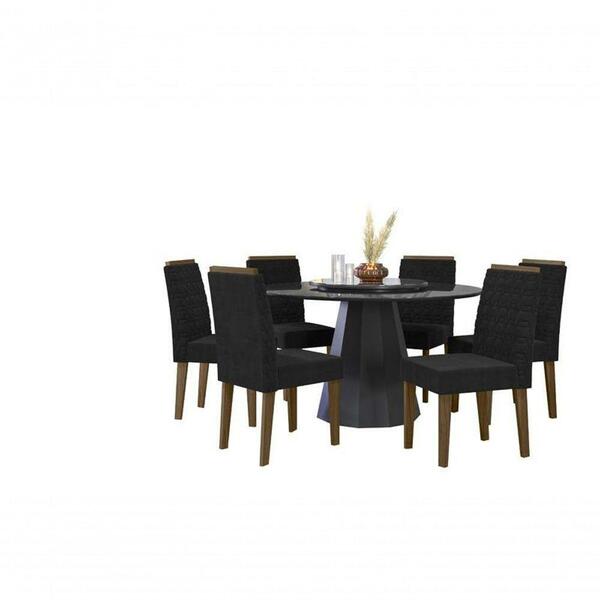 Conjunto Mesa 1,35m E 6 Cadeiras Preto/imbuia Preto